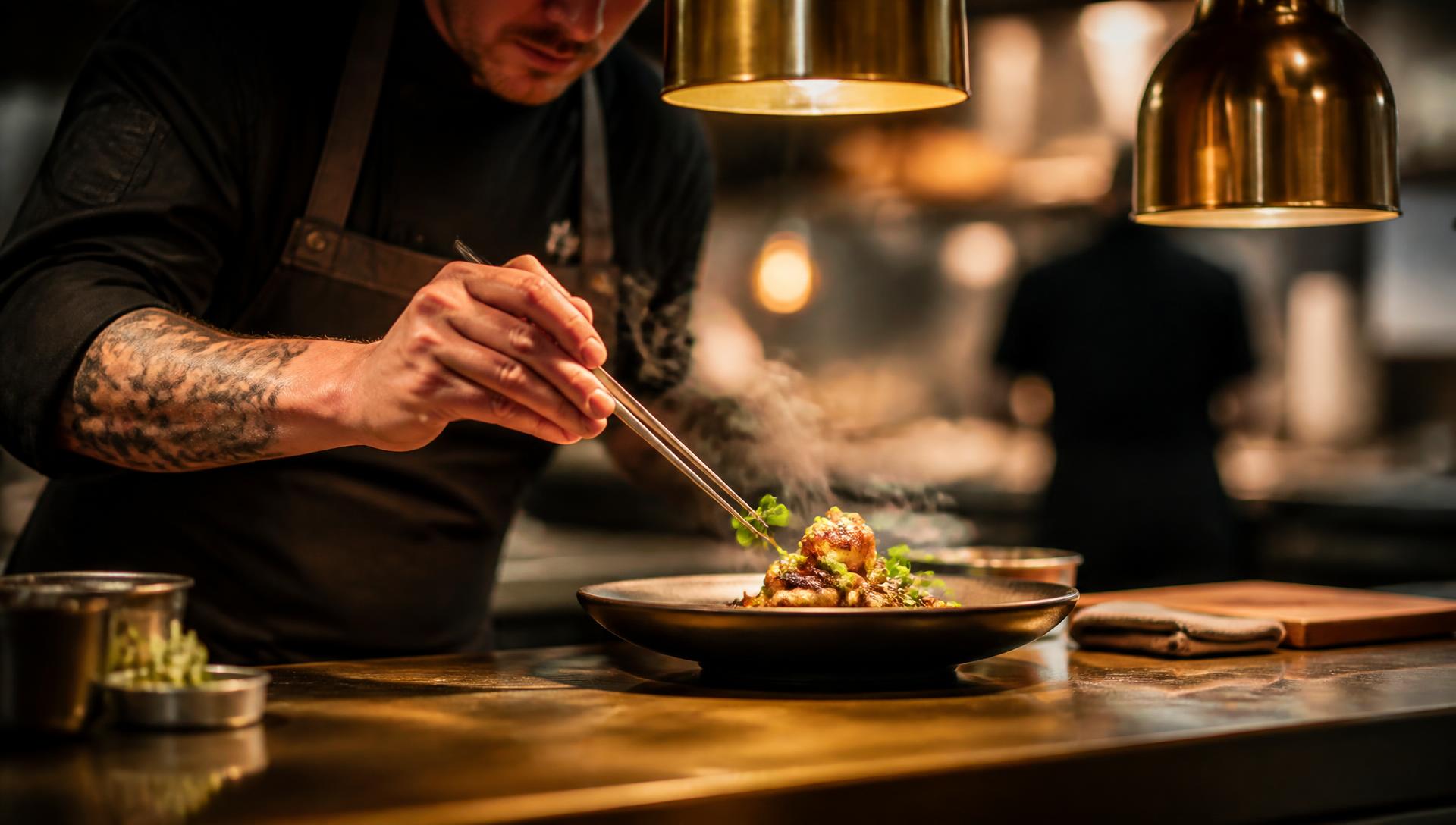 Chef werkt een gerecht af in de open keuken van LEV