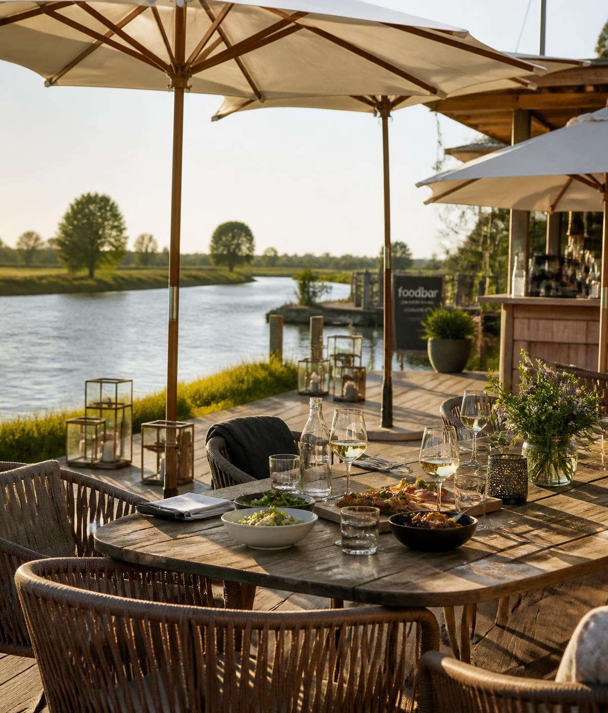 Terras van LEV aan de IJssel in de late middagzon